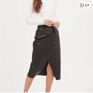 Astr The Label Black Kari Faux Leather Twist Front Midi Skirt Large
